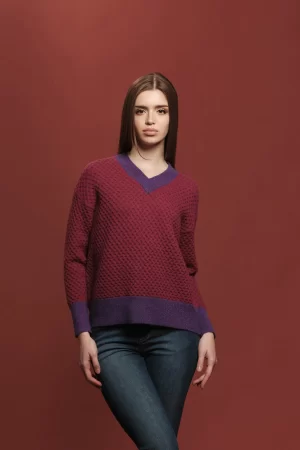 SCOLLO V MICRO TRECCIA RIB CONTR MISTO LANA F.7 - FF402