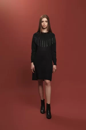 VESTITO GIROCOLLO FRANGE STRASS F.7 - FF439