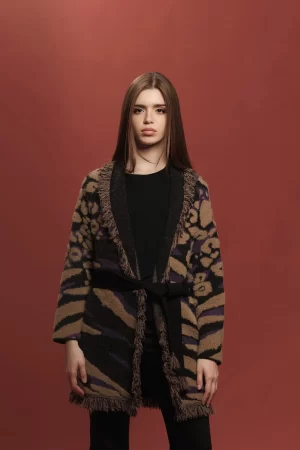 CARDIGAN CON CINTURA ANIMALIER PELO - FF445