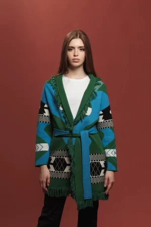 CARDIGAN CON CINTURA JACQUARD ETHNIC - FF457