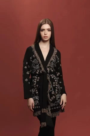 CARDIGAN CON CINTURA JACQUARD PAISLEY - FF459