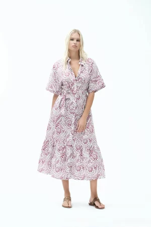 VESTITO LUNGO CHEMISIER POPELINE STAMPA FOLIAGE - FD240