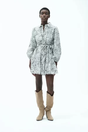 VESTITO CHEMISIER POPELINE STAMPA FOLIAGE - FD241