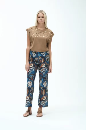 T-SHIRT IN COTONE SMANICATA APPLIC FIORI - FD245