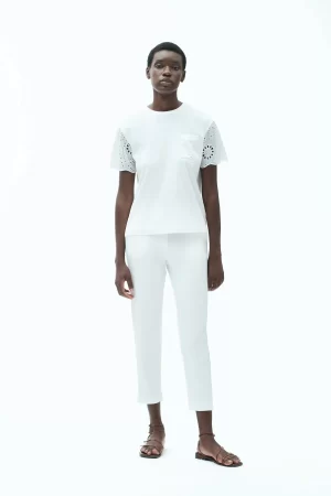 T-SHIRT CON MANICHE E TASCHINO IN PIZZO SANGALLO - FD252