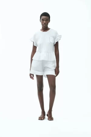 T-SHIRT IN VISCOSA VOLANT CON APPLIC TASCHINO - FD259