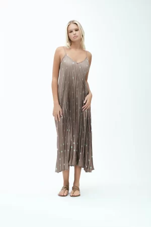 VESTITO LUNGO RASO PLISSE' POIS - FD267