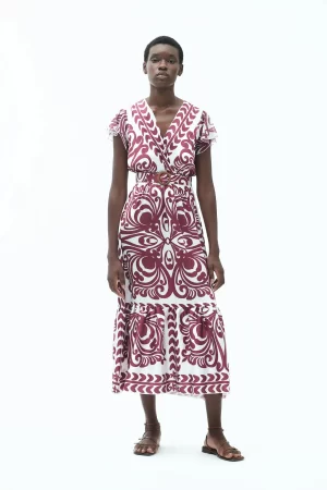 VESTITO LUNGO RASO STAMPA FANTASIA - FD270