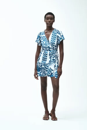 VESTITO INCROCIATO RASO STAMPA FANTASIA - FD271