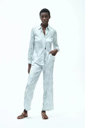 CAMICIA RASO STAMPA FOLIAGE - FD274