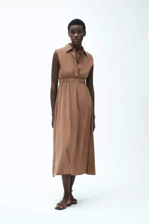 VESTITO SMANICATO COLLO CAMICIA SETA LAVATA - FD329