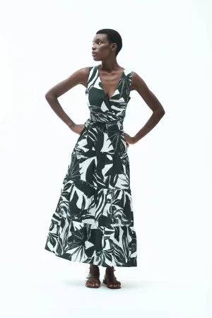 VESTITO INCROCIATO POPELINE STAMPA EXOTIC - FD389